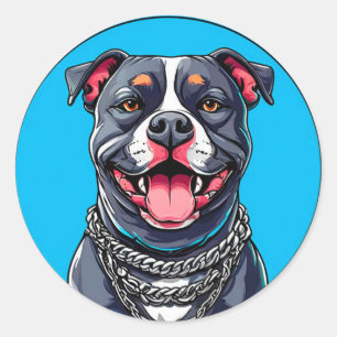 Sticker Rond Chien Pitbull Fort et Loyal Race Pitbull