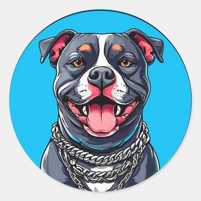 Sticker Rond Chien Pitbull Fort et Loyal Race Pitbull (Devant)