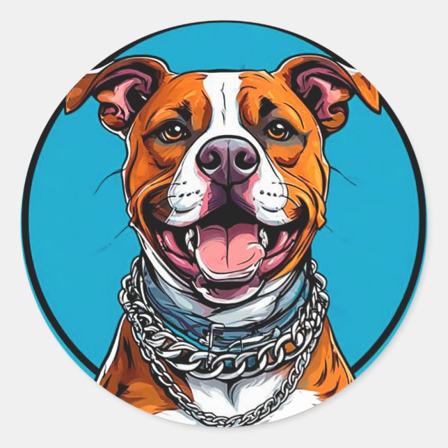 Sticker Rond Chien Pitbull mignon (Devant)