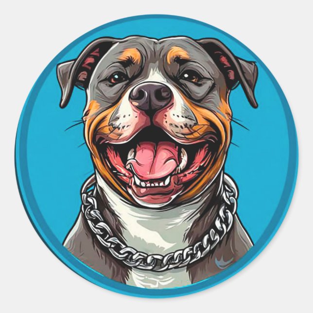 Sticker Rond Chien Pitbull mignon (Devant)