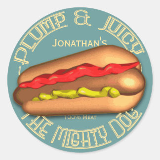 Sticker Rond Chien puissant Hotdog personnalisé