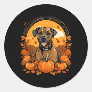 Sticker Rond Chien Pumpkin Black Mouth Cur Halloween Thanksgivi