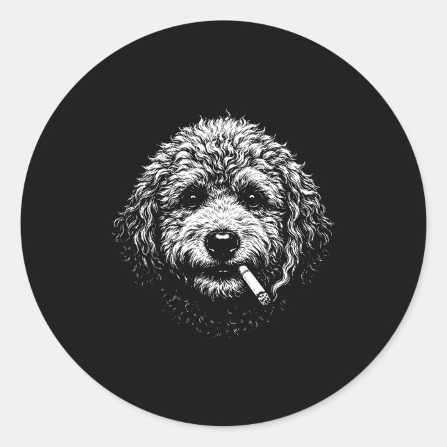 Sticker Rond Chien qui fume une cigarette Drôle Stupide Goldend (Devant)