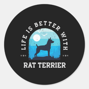 Sticker Rond Chien Rat Terrier Vie Meilleur Rat Terrier Vintage