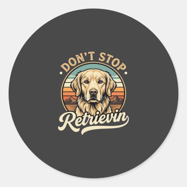 Sticker Rond Chien Retriever doré Ne cesse pas de récupérer (Devant)