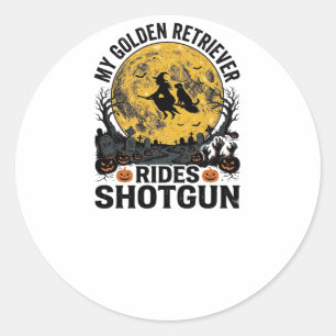 Sticker Rond Chien Retriever Doré Roule en Fusil de Chasse Art