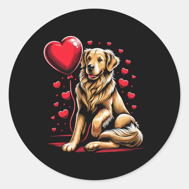 Sticker Rond Chien Retriever Doré Saint-Valentin Propriétaire d (Devant)