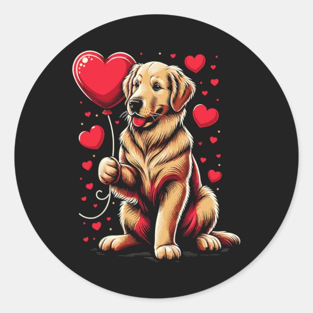 Sticker Rond Chien Retriever Doré Saint-Valentin Propriétaire d (Devant)