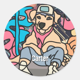 Sticker Rond Chien rétro de rue décontracté   Drôle