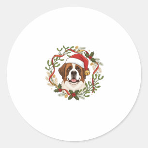 Sticker Rond Chien Saint-Bernard Chapeau de Père Noël Couronne