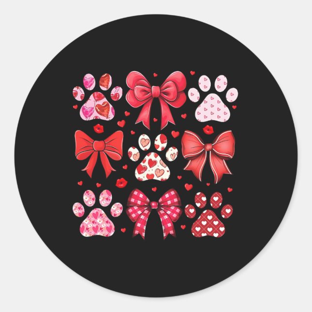 Sticker Rond Chien Saint-Valentin Coquette Empreinte de Patte C (Devant)