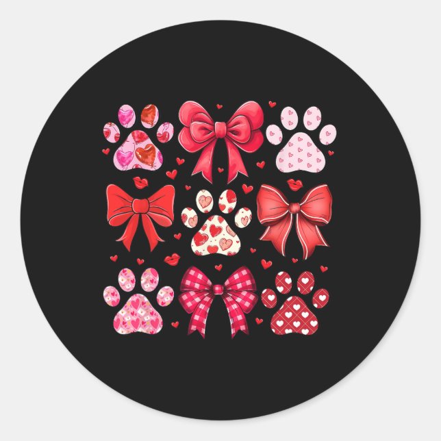 Sticker Rond Chien Saint-Valentin Coquette Empreinte de Patte d (Devant)