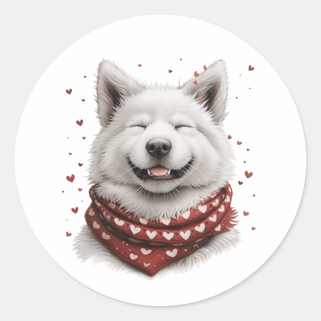 Sticker Rond Chien Samoyède de la Saint-Valentin (Devant)
