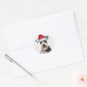 Sticker Rond Chien Schnauzer festif Woof Word Art Noël