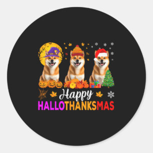Sticker Rond Chien Shiba Inu Halloween Noël Hallothanksmas