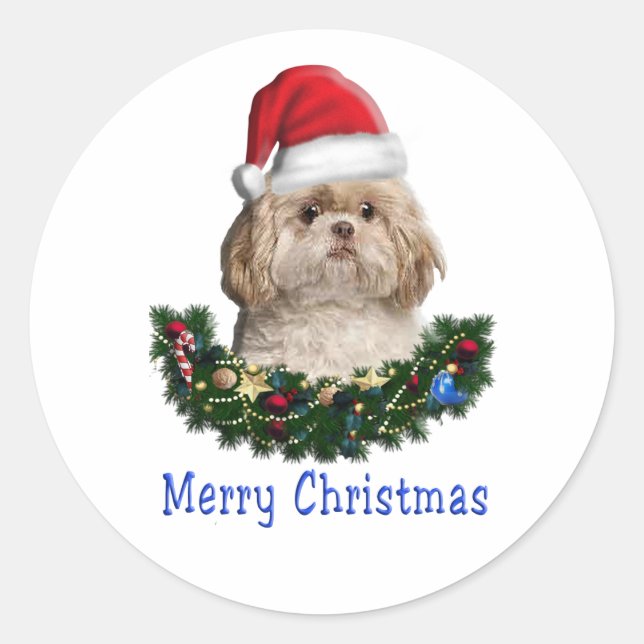 Sticker Rond Chien Shih-Tsu articles de Noël (Devant)