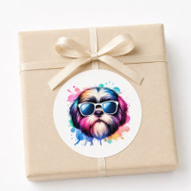 Chien Shih Tzu Cool Aquarelle Portant des Lunettes