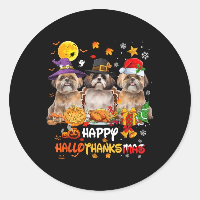 Sticker Rond Chien Shih Tzu Joyeux Halloween Thanksgiving Joyeu (Devant)