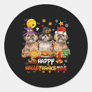 Sticker Rond Chien Shih Tzu Joyeux Halloween Thanksgiving Joyeu