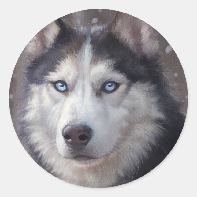 Sticker Rond Chien sibérien Husky (Devant)