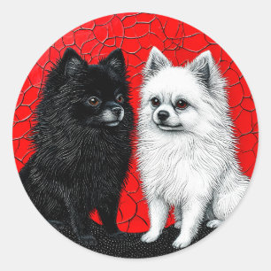 Sticker Rond chien Spitz japonais