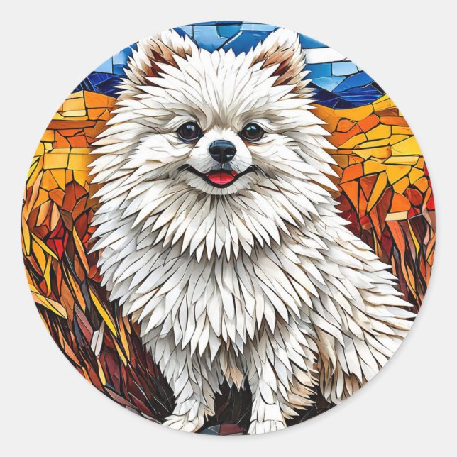 Sticker Rond Chien Spitz Japonais Élégance Floconneuse 🐾 Hiver (Devant)