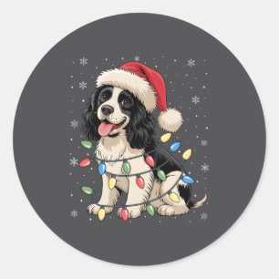 Sticker Rond Chien Springer Spaniel Anglais Lumières de sapin d