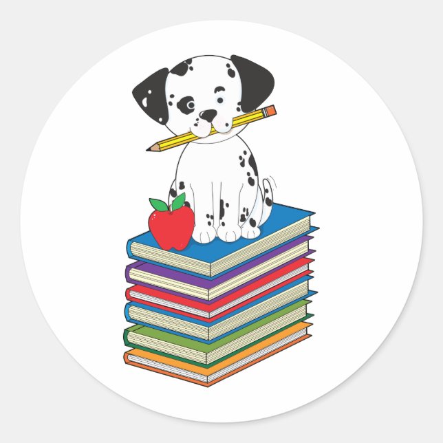 Sticker Rond Chien sur livres (Devant)