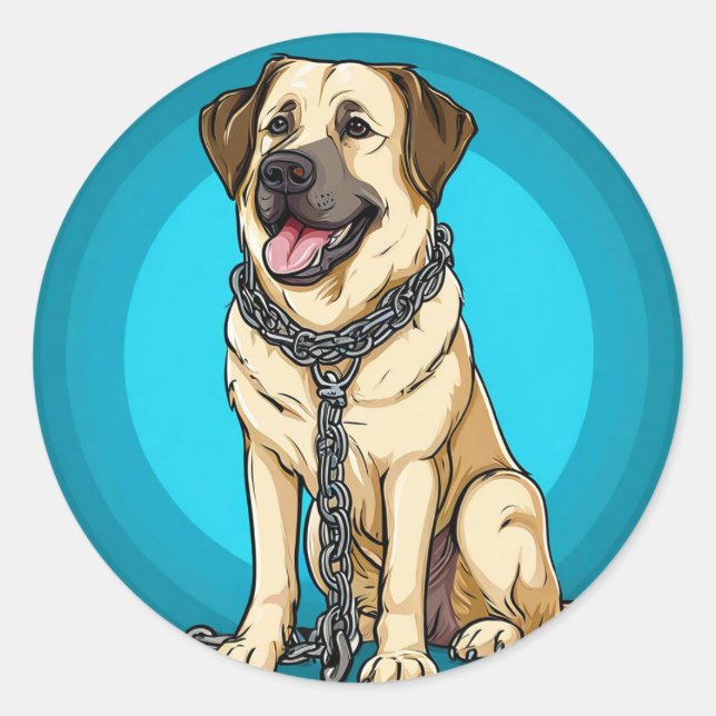 Sticker Rond Chien sur un fond bleu (Devant)