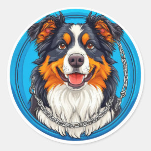 Sticker Rond Chien sur un fond vert