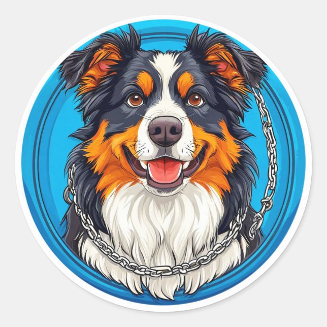 Sticker Rond Chien sur un fond vert (Devant)