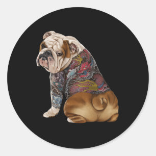 Sticker Rond Chien taureau anglais avec tatouage de dragon japo