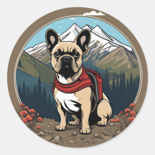 Sticker Rond Chien-taureau Français Animal Avec Montagnes