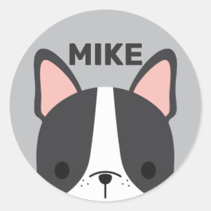 Sticker Rond Chien-taureau français mignon avec nom personnalis