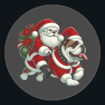 Sticker Rond Chien-taureaux anglais Père Noël Christmas Tree Li<br><div class="desc">Français Bulldog Père Noël Christmas Tree Lights T-shirt Chien Xmas Boys. Sticker rond classique noël,  Noël,  Noël père Noël,  père Noël,  bulldog,  joyeux noël,  santa claus,  arbre de noël,  pull de noël,  amusants Noël,  noël bulldog,  noël bulldog,  clauds équitation anglais,  noël de chien,  équitation,  anglais</div>
