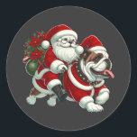 Sticker Rond Chien-taureaux anglais Père Noël Christmas Tree Li<br><div class="desc">Français Bulldog Père Noël Christmas Tree Lights T-shirt Chien Xmas Boys. Sticker rond classique noël,  Noël,  Noël père Noël,  père Noël,  bulldog,  joyeux noël,  santa claus,  arbre de noël,  pull de noël,  amusants Noël,  noël bulldog,  noël bulldog,  clauds équitation anglais,  noël de chien,  équitation,  anglais</div>