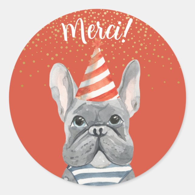Sticker Rond Chien-taureaux Français Avec Casquette De Fête Mer (Devant)