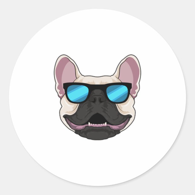Sticker Rond Chien-taureaux français avec lunettes de soleil (Devant)