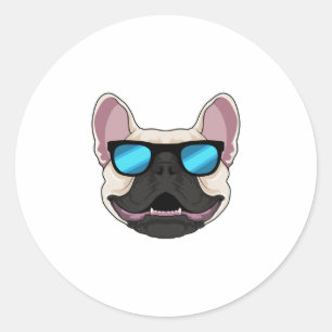 Sticker Rond Chien-taureaux français avec lunettes de soleil