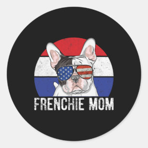 Sticker Rond Chien-taureaux français français drapeau américain