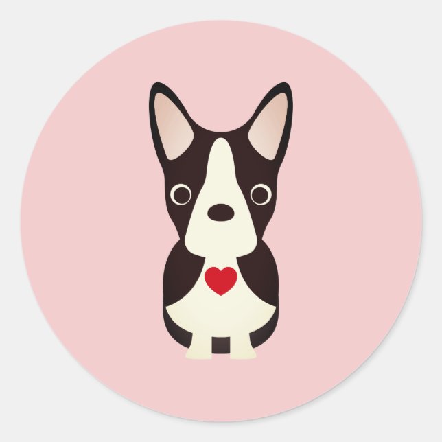 Sticker Rond Chien Terrier de Boston Saint-Valentin, Saint-Vale (Devant)