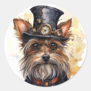 Sticker Rond Chien Terrier du Yorkshire Steampunk