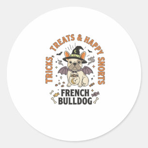 Sticker Rond Chien Trickster Halloween Bouledogue Français
