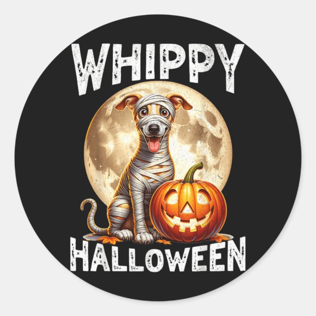 Sticker Rond Chien Whippet Halloween (Devant)