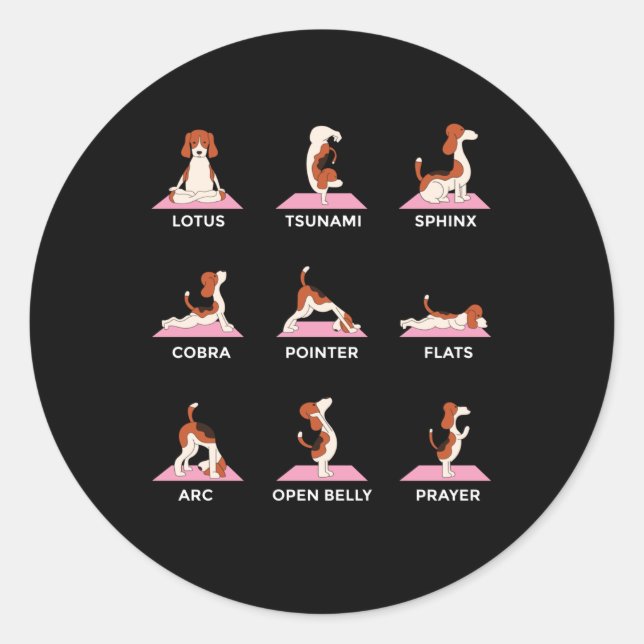 Sticker Rond Chien Yoga Poses Drôle cadeau (Devant)