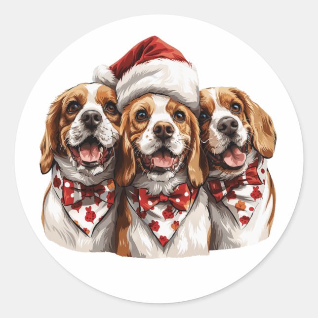 Sticker Rond Chiens Beagles de Noël (Devant)