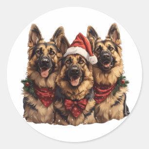 Sticker Rond Chiens bergers allemands de Noël
