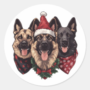 Sticker Rond Chiens bergers allemands de Noël