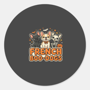 Sticker Rond Chiens Boo français Halloween French Bulldog Desig