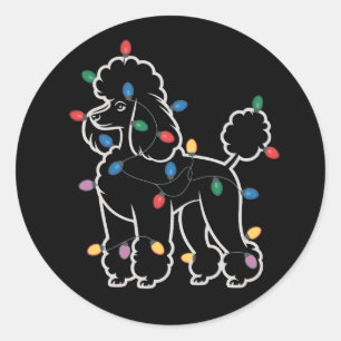 Sticker Rond Chiens Caniches Arbre Noël Xmas Animal de Compagni